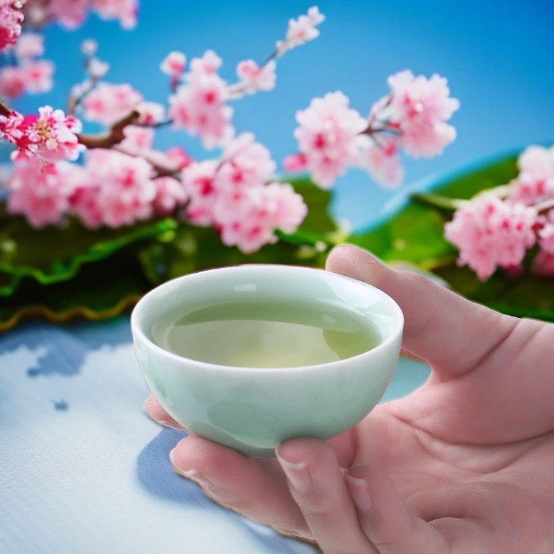 顾竹家用创意品茗杯汝窑陶瓷客杯主人杯白瓷喝茶杯色釉中式泡茶杯