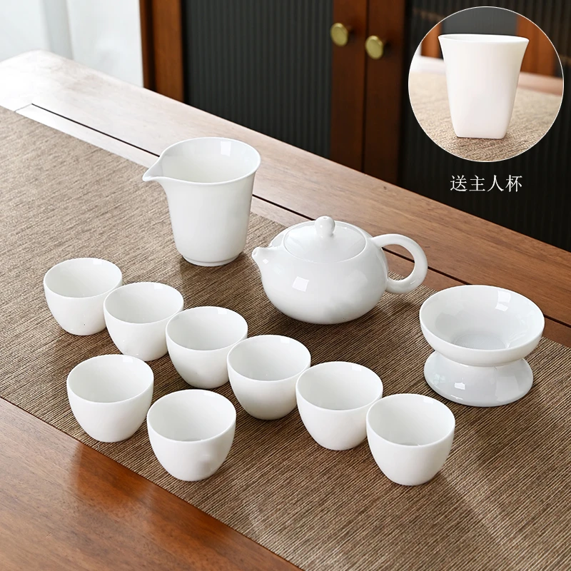 顾竹德化白瓷手工功夫茶具茶壶套装家用轻奢高档泡茶杯瓷盖碗纯白