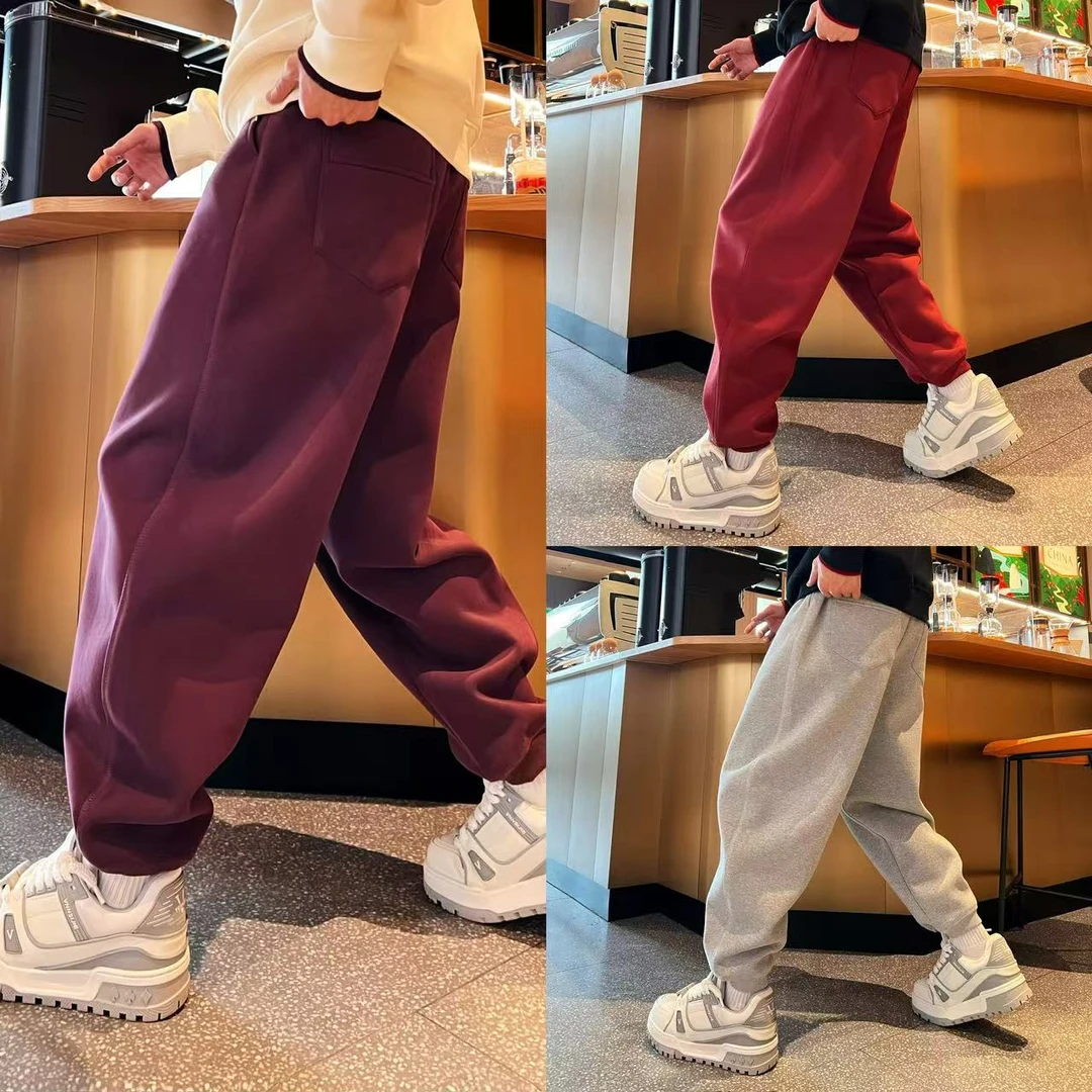 极简风百搭宽松时尚潮流日常男士2024秋冬加绒保暖松紧腰休闲裤