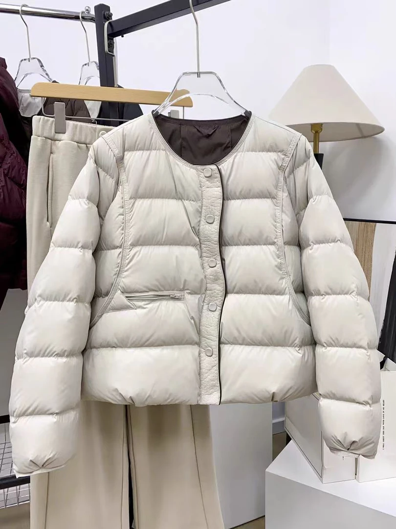 【代莹优选】81270圆领轻薄款撞色羽绒服