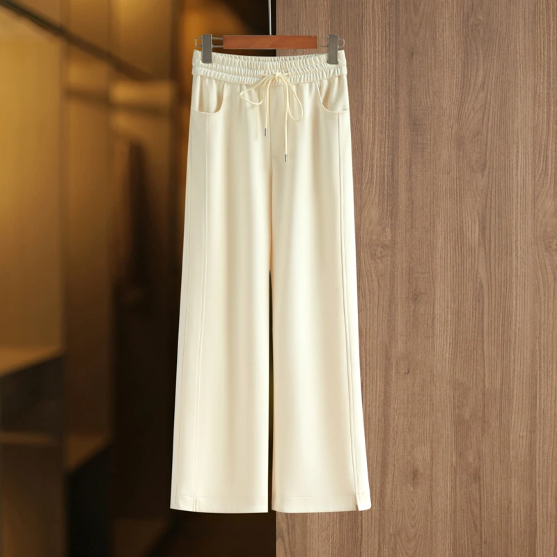 纯色高腰百搭长裤休闲裤垂感直筒时尚阔腿裤女微胖女生裤子-155