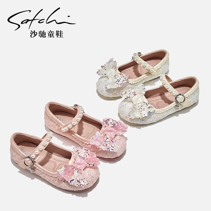 沙驰童鞋女宝春季软底时尚韩版水晶鞋新款公主鞋24026