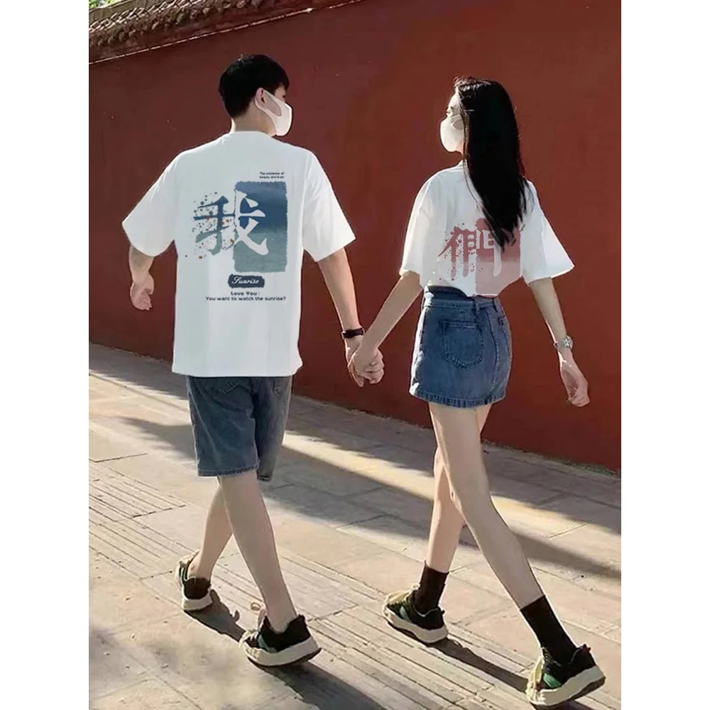 不一样的情侣装夏季100%纯棉短袖2024新款潮牌roora高级感小众t恤