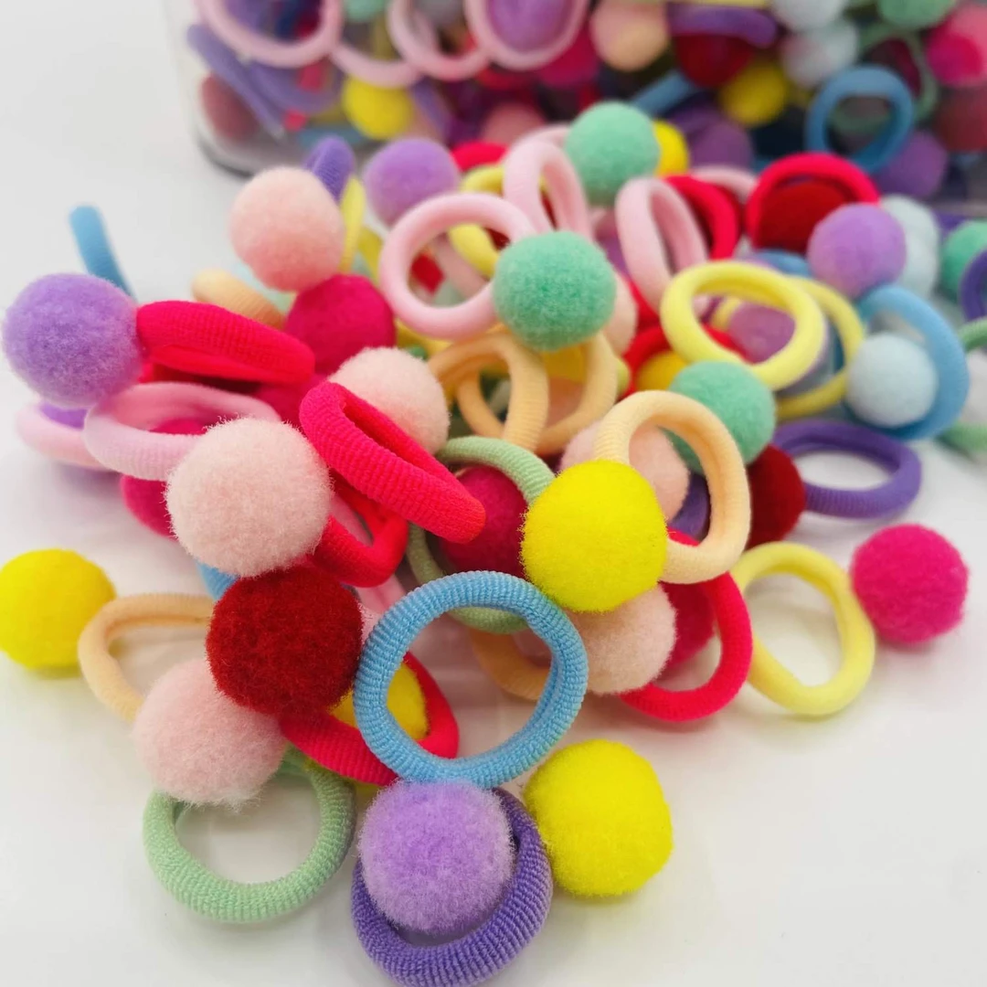 新款幼儿园女童可爱发圈女孩彩色毛球发绳超萌橡皮筋高弹头饰弹力