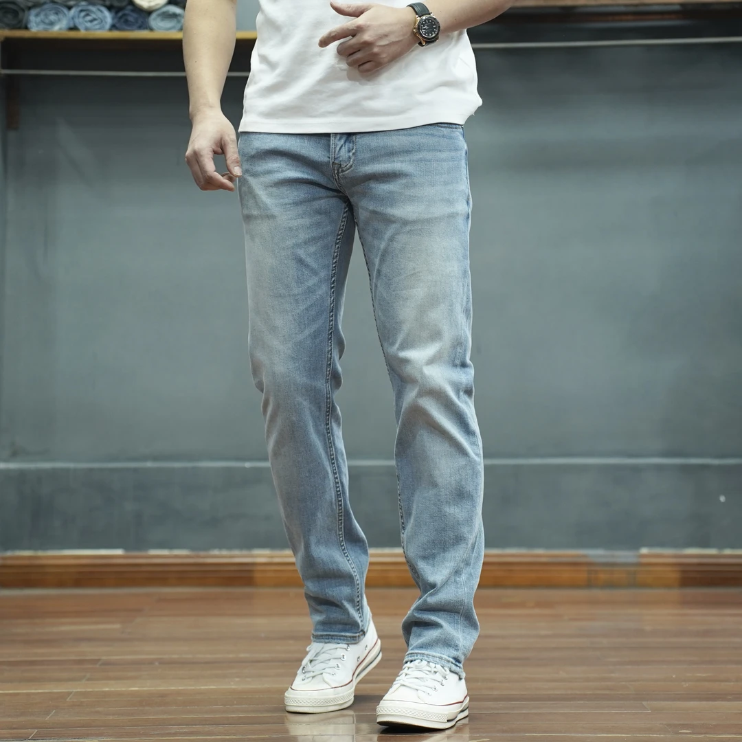 SEVENTH/第七路【修身直筒】微弹11.5OZ浅蓝色休闲复古水洗牛仔裤男
