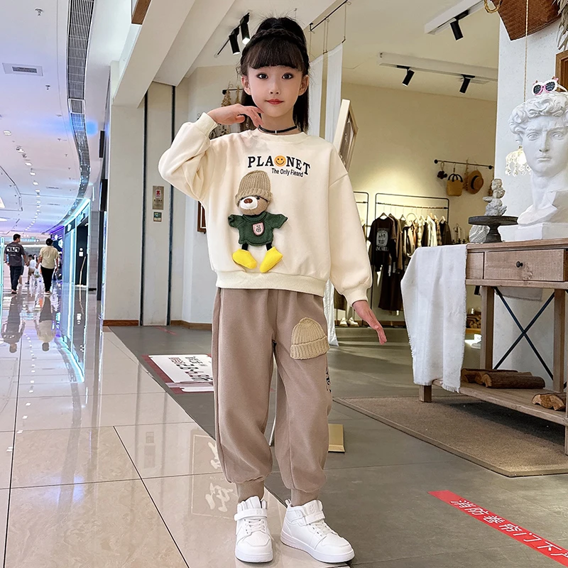 女童秋款春秋卫衣套装2024儿童新款立体小熊宝宝洋气休闲两件套潮