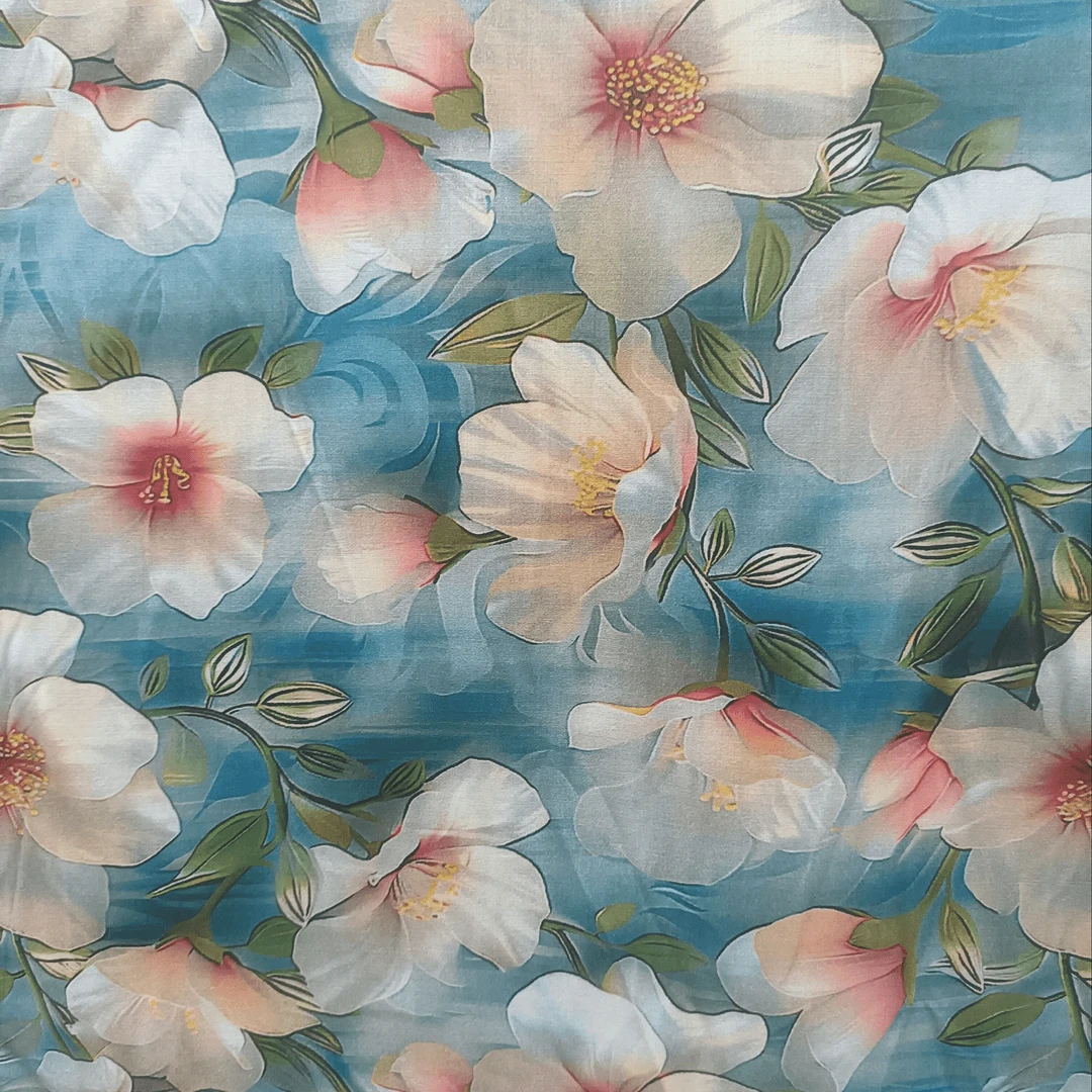 【编号0132】夏季高支高密3D立体数码印花重磅棉绸湖水百合