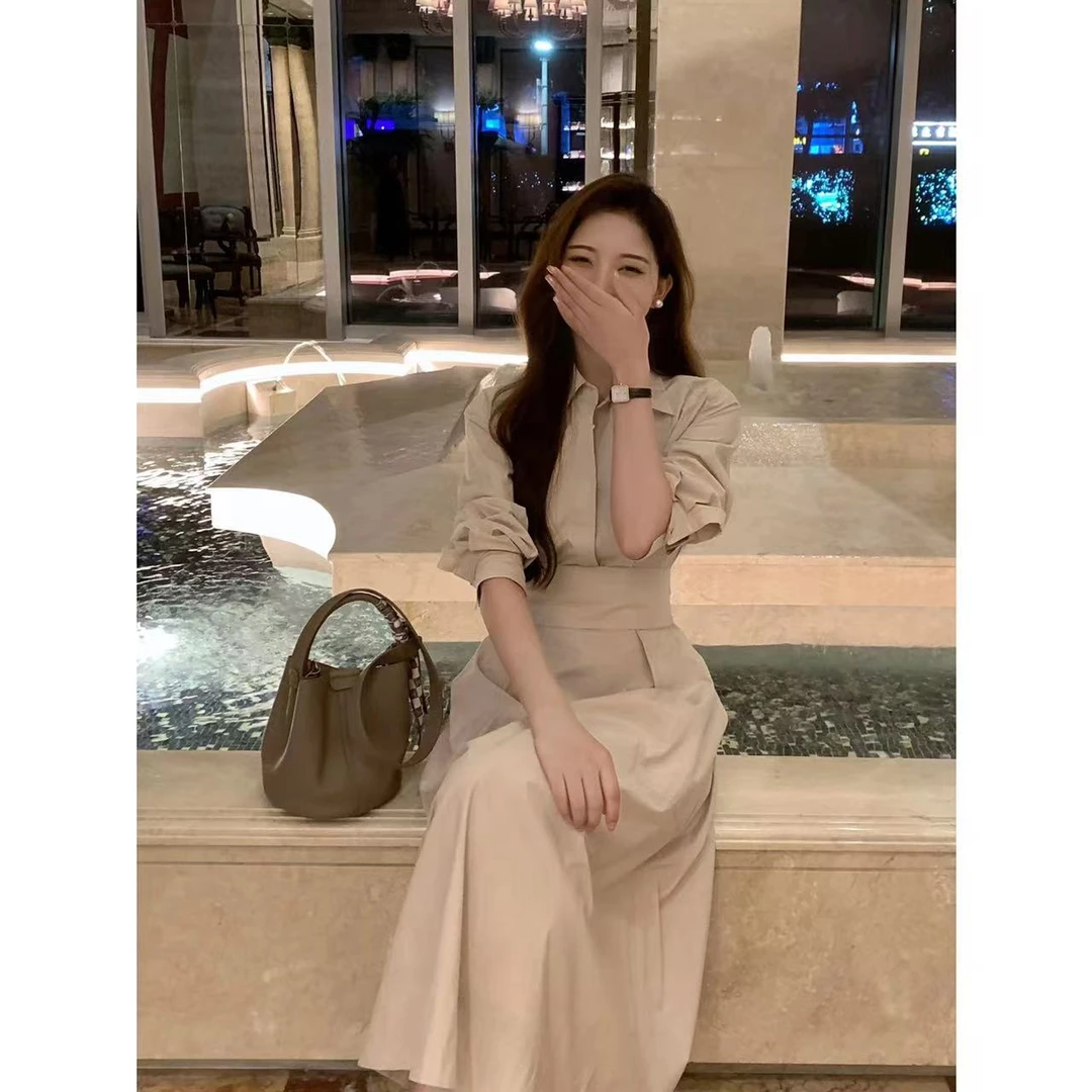 SZA【衬衫式】秋季新款女气质时尚别致收腰显瘦翻领长袖连衣裙A-363