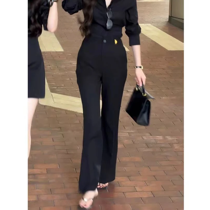 SZA【腿精人鱼】夏季新款基础百搭气质显瘦显高微喇高腰长裤A-989