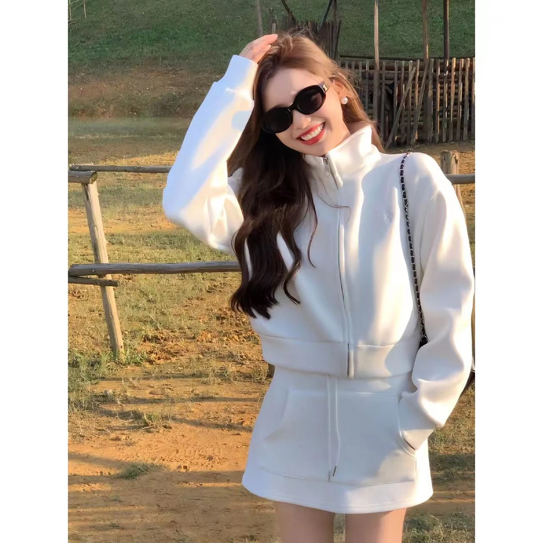 SZA【元气少女】秋季新款韩版立领拉链夹克外套+卫衣短裙套装A-491