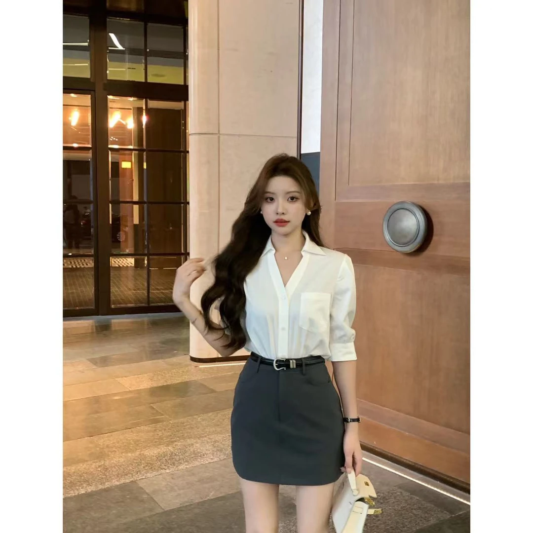 SZA【月照花林】秋季新款气质高级感通勤百搭翻领中袖衬衫A-1023