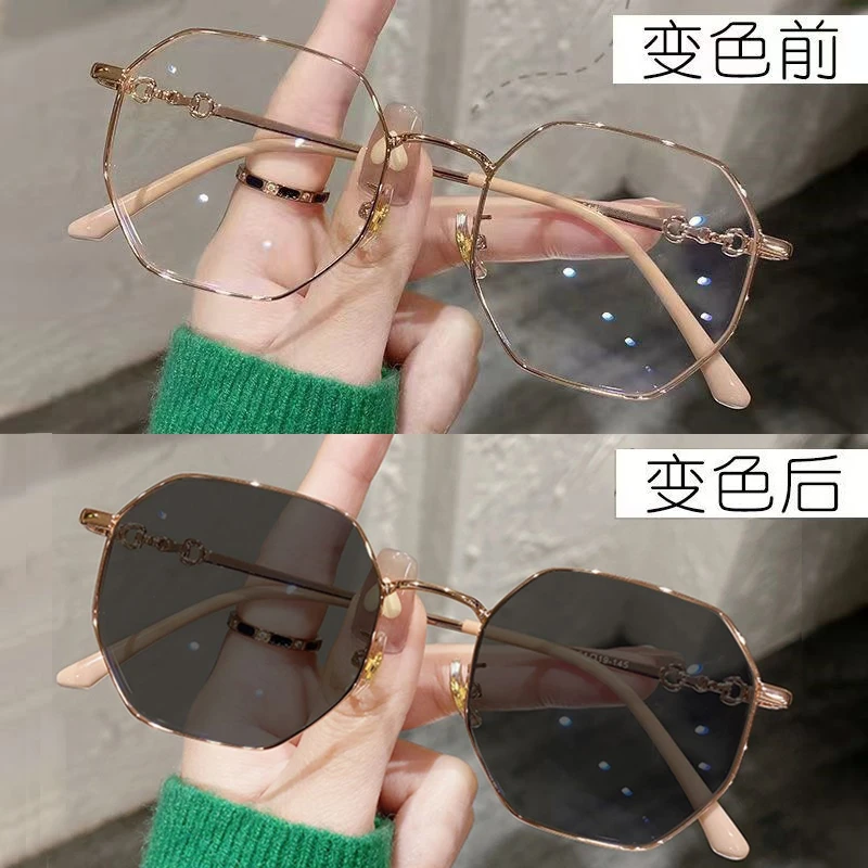 近视眼镜女防蓝光平光镜显脸小素颜大框太阳镜变色ins墨镜方圆脸