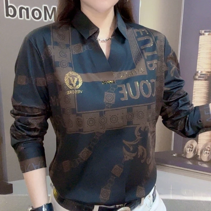 【慕克男装】新款欧货烫钻修身轻奢潮牌印花字母套头潮流衬衫