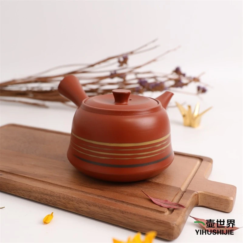 常滑烧急须 玉阳 朱泥 旋纹 350ml 纯手工日式侧把陶茶壶