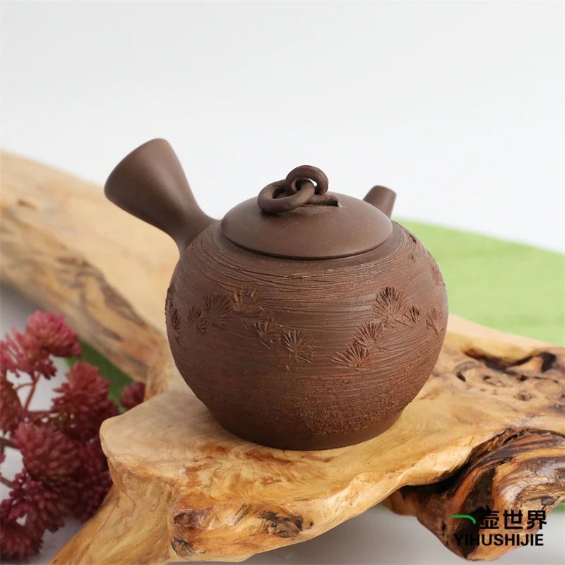 常滑烧急须 陶寿 #03紫泥环钮松 210ml 纯手工日式侧把陶茶壶现货