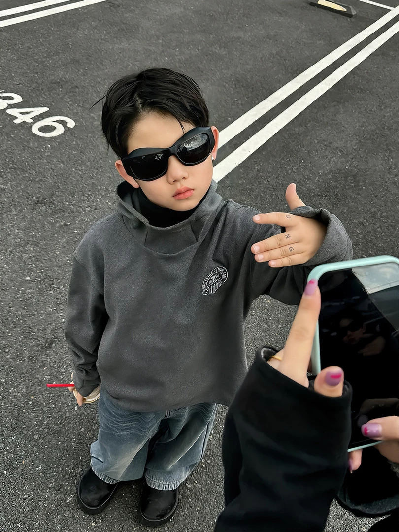 双面德绒插手指连帽打底衫 37547#