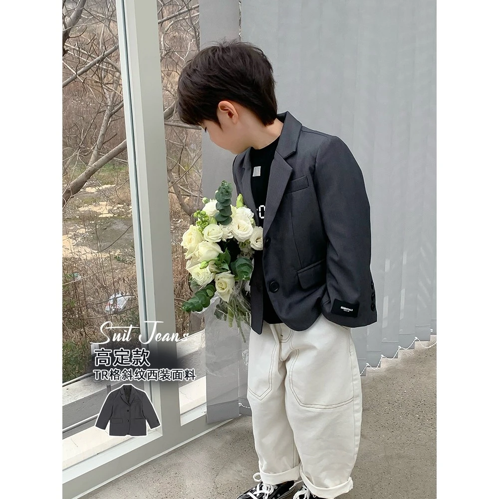 男童纯色西装外套2024新款春秋小童韩版儿童宝宝洋气潮西服 12115