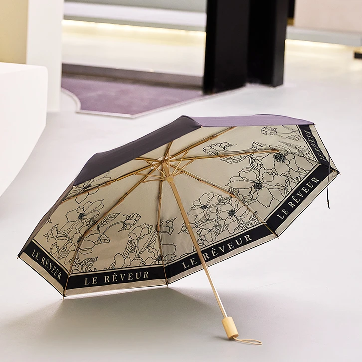 ins高级感雨伞女法式复古晴雨伞两用黑胶遮阳伞太阳伞双层防晒伞