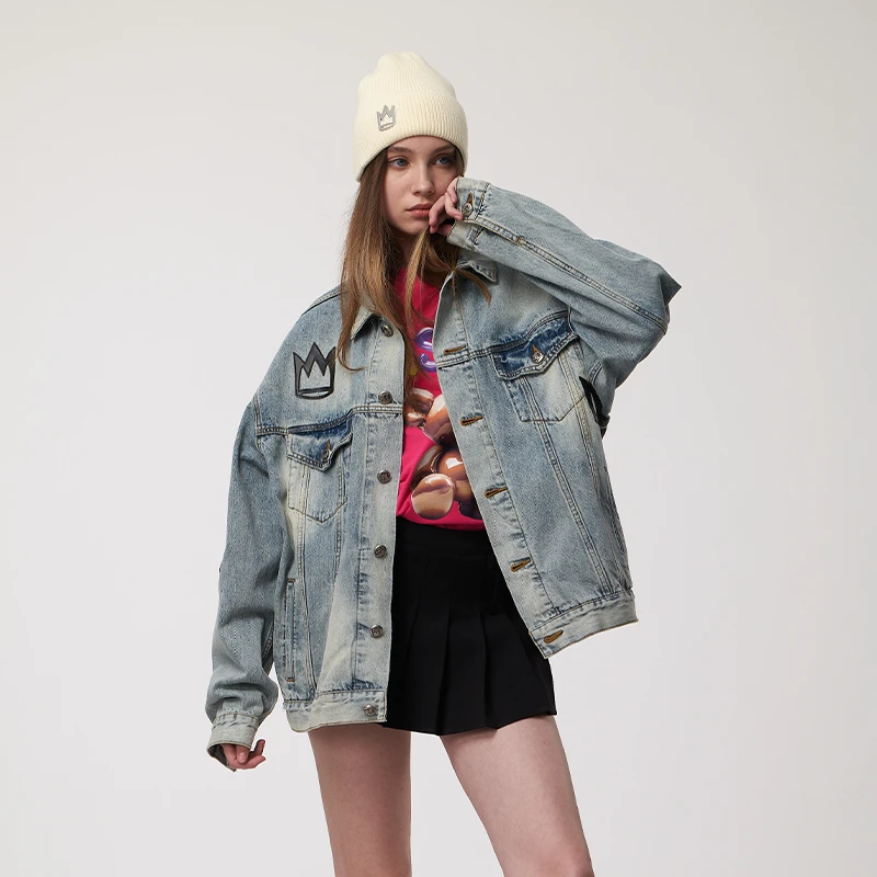 MISHKA2024年秋季新款美式复古时尚潮流百搭水洗男女同款牛仔外套