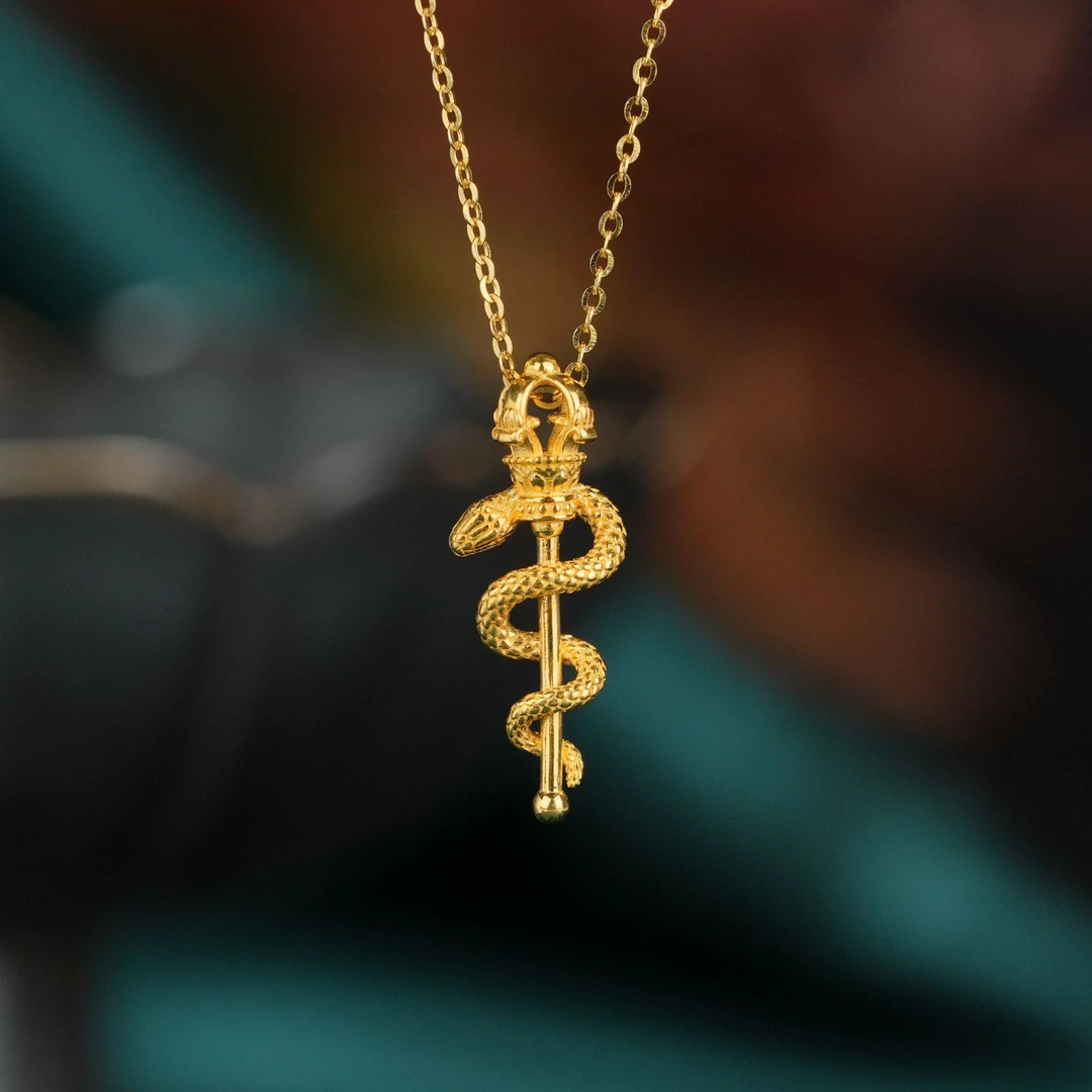 ZOCAI/佐卡伊足金999灵蛇吊坠5G工艺足金生肖蛇权杖吊坠D11688
