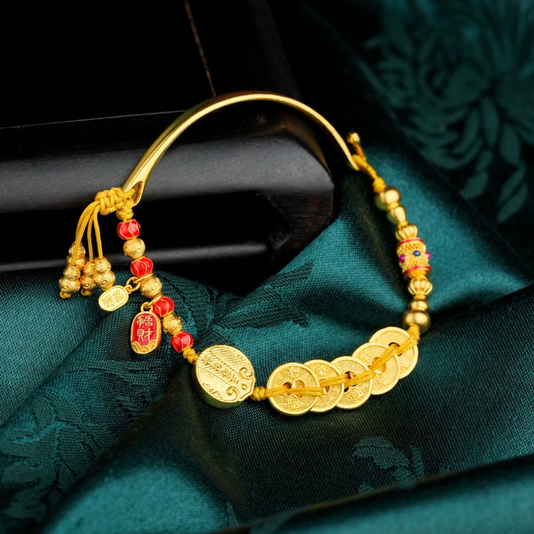 ZOCAI/佐卡伊古法黄金珐琅彩五帝钱币半镯半链 S04705