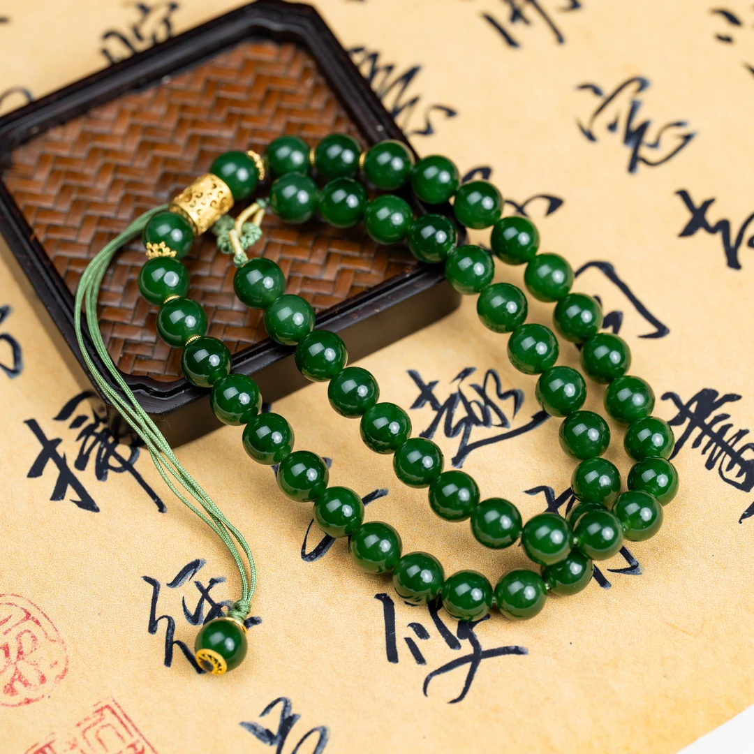 【周公子】卡10俄碧老坑菠菜绿珠链18k金镶嵌ZGX0018多样性发一气质