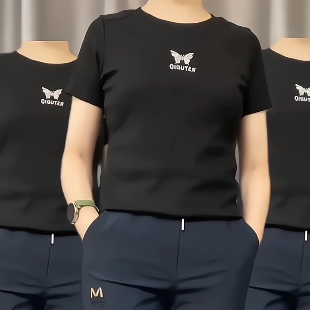 时尚百搭蝴蝶短袖夏季新款女修身显瘦高弹力半袖上衣圆领气质T恤