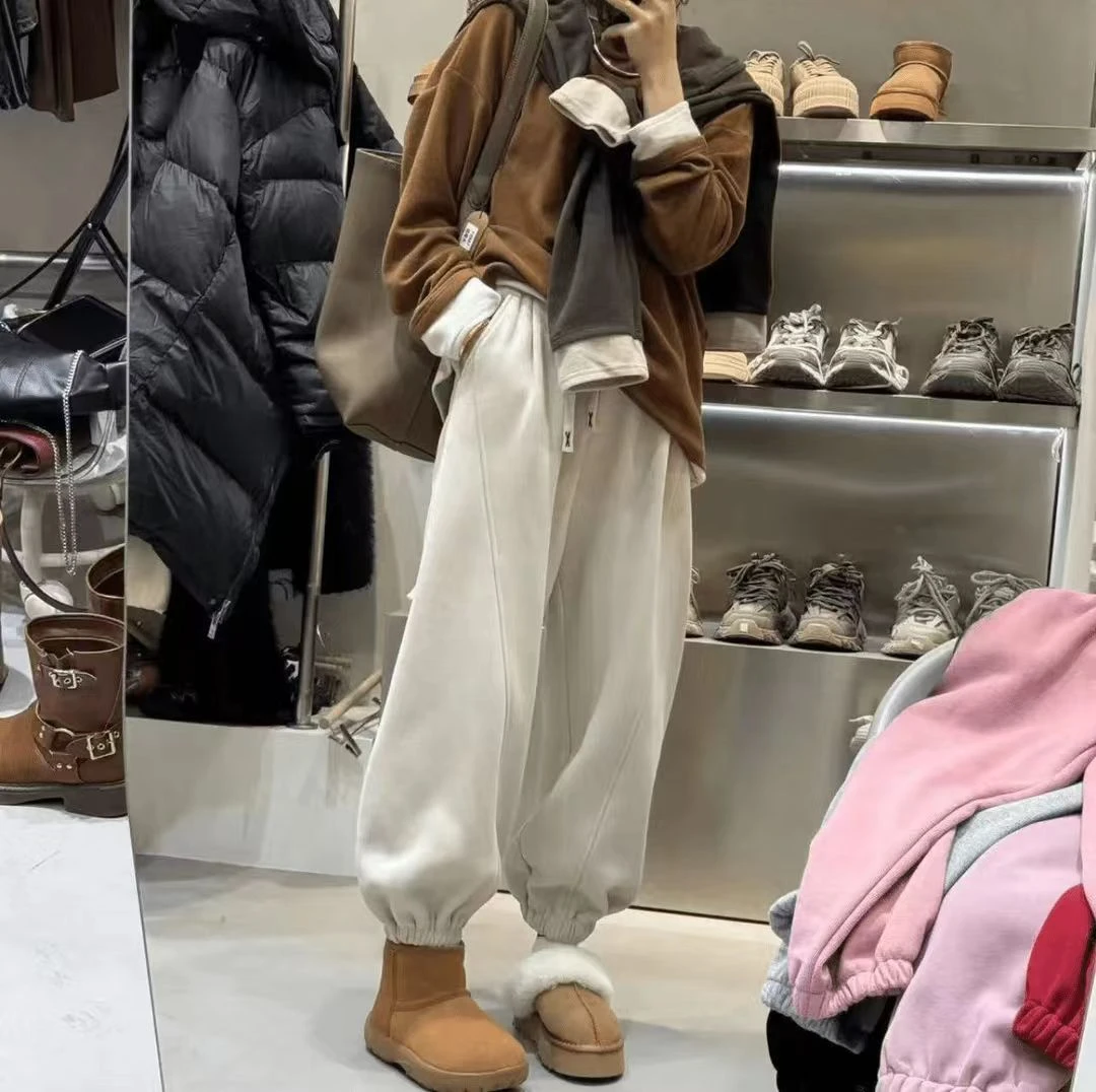 加绒加厚秋冬季欧货宽松束脚休闲裤运动卫裤松紧腰百搭哈伦裤子
