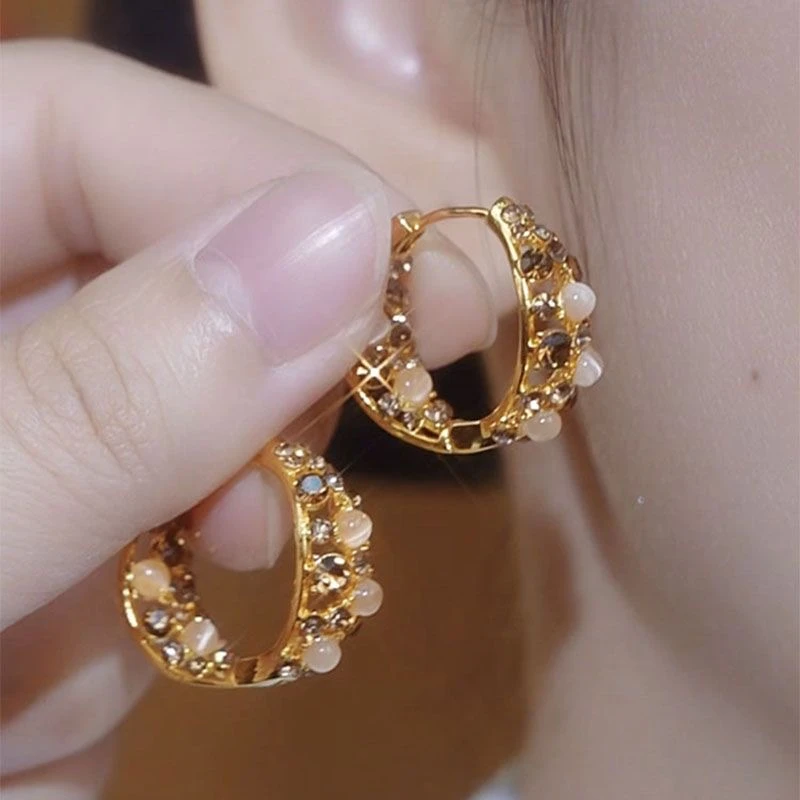 铜合金合成锆石耳饰 925银针  秋冬轻奢耳圈小众设计环精致轻-449