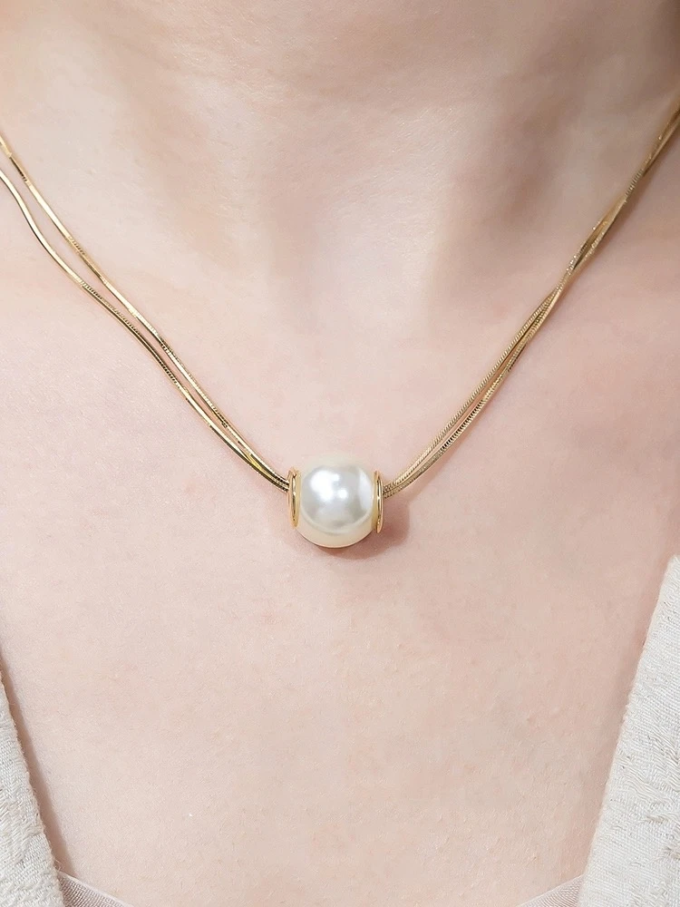 铜合金仿珍珠项链  新款金色项链女仿珍珠锁骨链双层首饰