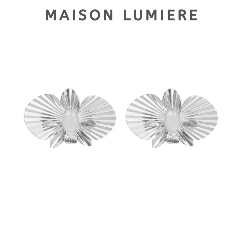 美颂之光 铜合金树脂耳饰 蒲扇蝴蝶兰耳钉 活动工艺 新中式轻奢