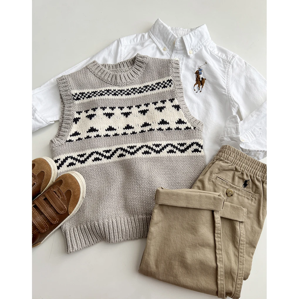 【手心外贸2号】新款 秋冬针织加厚提花马甲针织背心儿童男童女童装