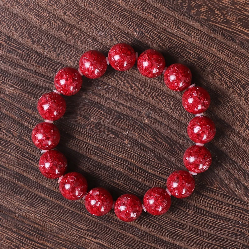 含辰砂工艺品朱砂手串高含量晶体颗粒圆珠手链全通透光男女款