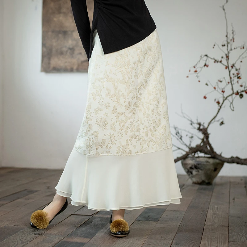 生活在左2024秋冬新品提花复古优雅气质半身裙女夏季1944213