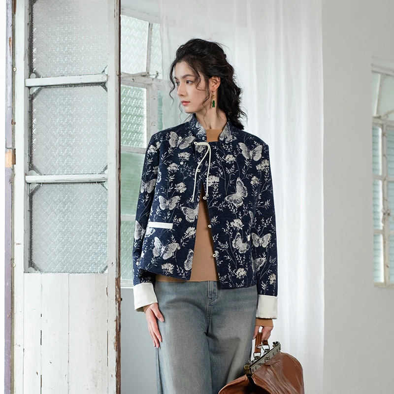 生活在左2024秋冬新品提花优雅国风宽松外套上衣女1944217