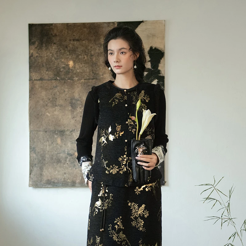 生活在左2024秋冬新品提花复古国风气质修身马夹女1944081