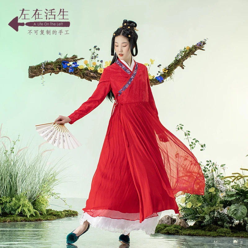 精巧细致绣花复古汉服改良中长款连衣裙生活在左春季1921018