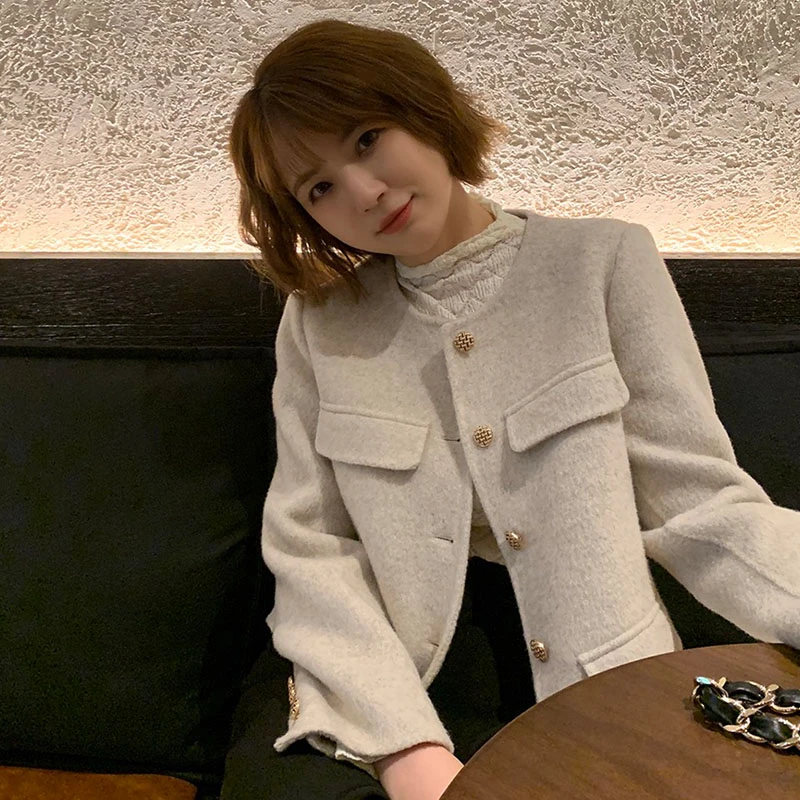 小香风韩版双面羊毛大衣小个子减龄休闲气质毛呢外套秋冬短款甜美