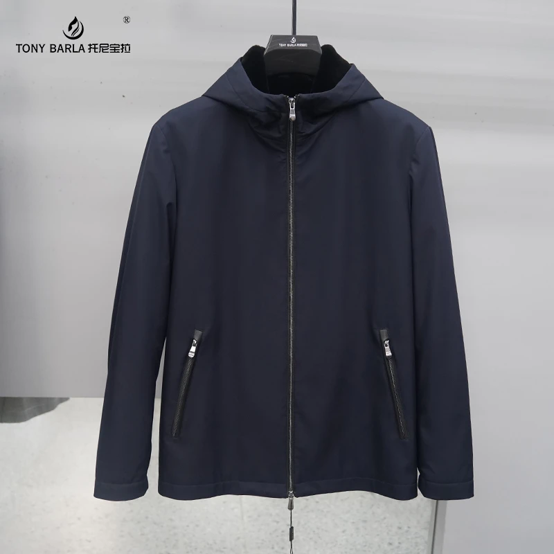 连帽进口整貂水貂貂绒内胆尼克服男新款貂皮外套商务休闲