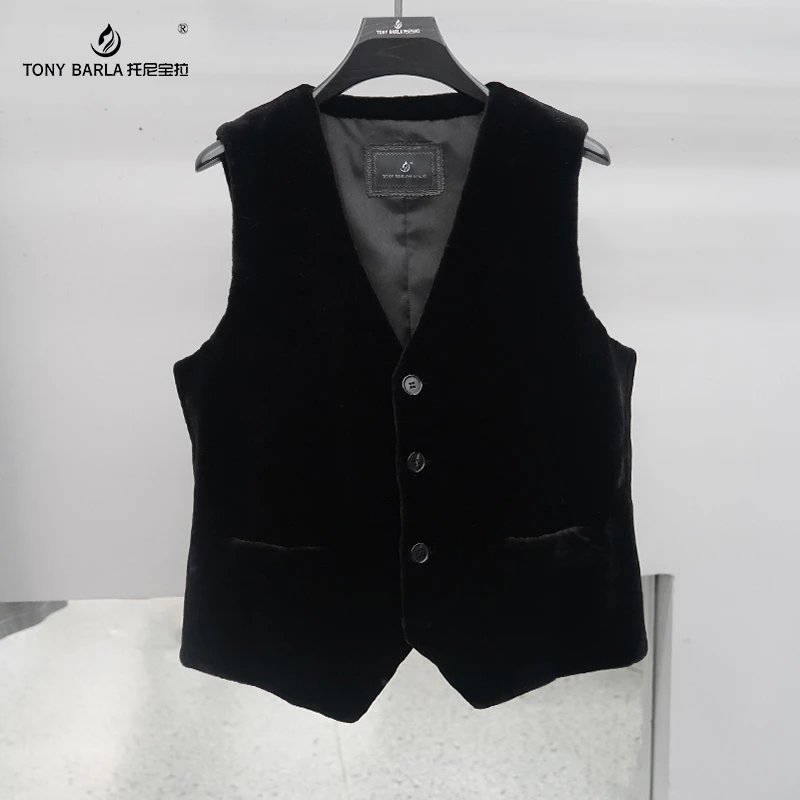 托尼宝拉秋冬时尚四星银牌NAFA貂绒马甲男进口整貂水貂马夹9807