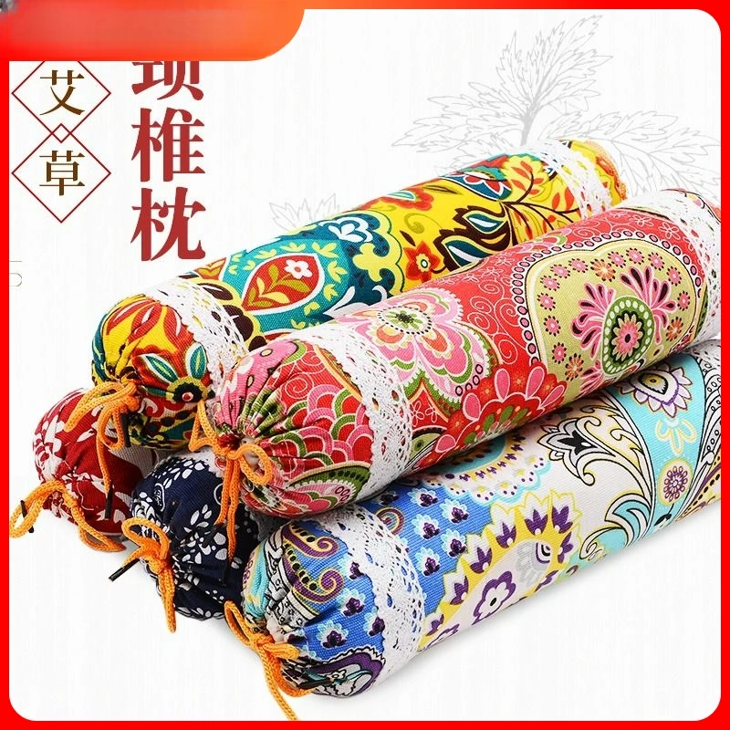 艾草糖果枕枕头多功能成人成人家用养生枕老粗布单人颈椎枕圆柱
