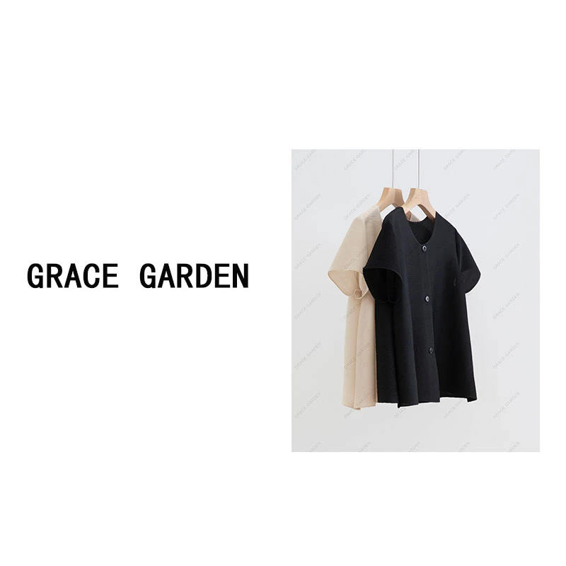 GRACE GARDEN【369号】三宅褶！轻盈褶皱弹力坑条短袖衬衫NCY4E2417