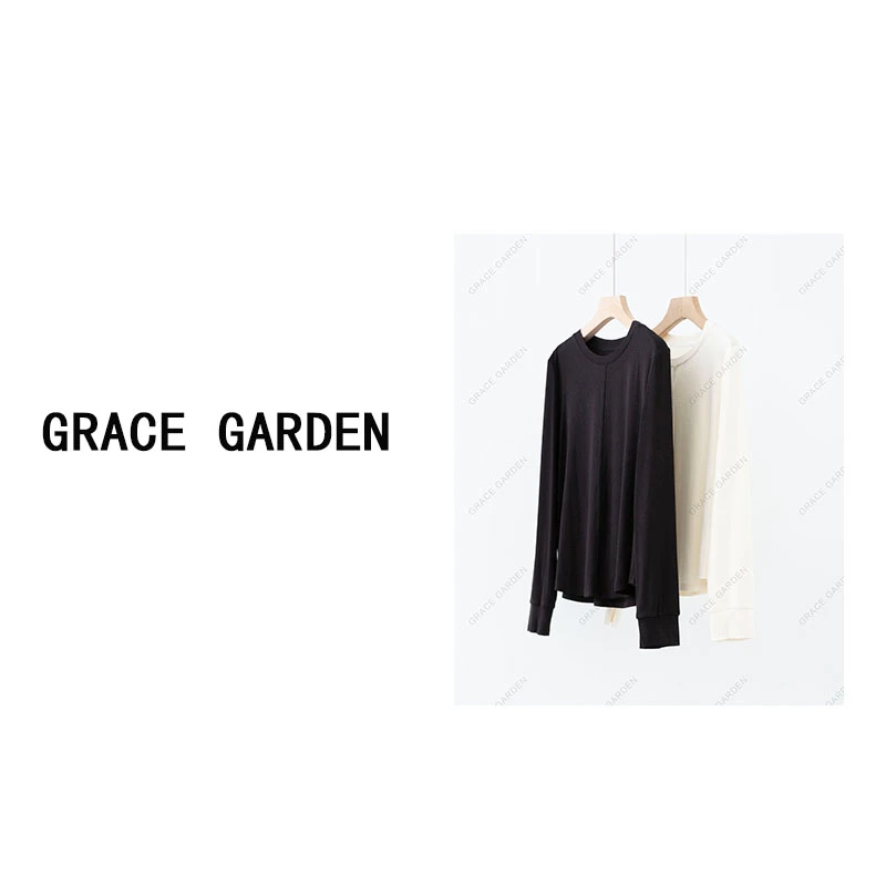 GRACE GARDEN【300号】奶糕T！简约黑白圆领百搭中缝长袖T恤NT4C1559