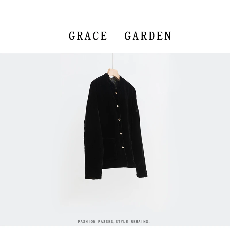 GRACE GARDEN【A54】限定丝绒！复古丝绒金丝提花双面穿外套MF4I1403