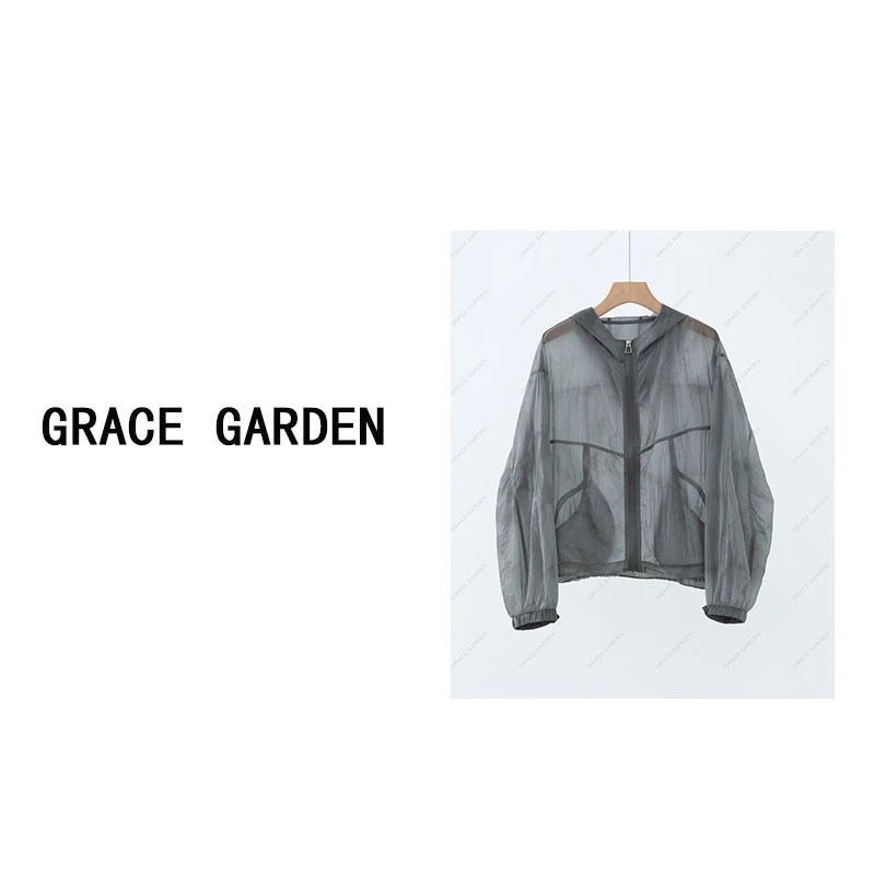 GRACE GARDEN【炒色衣！】轻透连帽宽松拉链防晒短外套MF4D1256