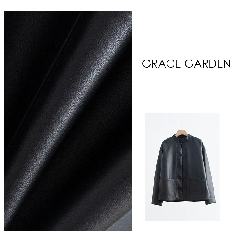 GRACE GARDEN【刘雯同款！】国风立领盘扣开叉皮衣PY4A1356