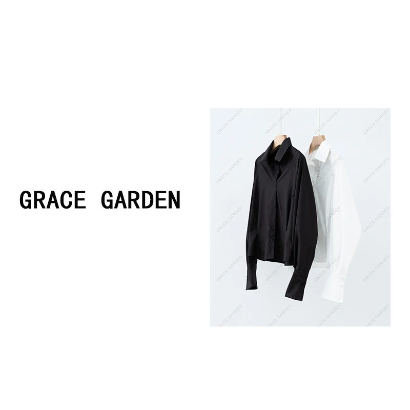 GRACE GARDEN【490号】设计师衬衫！褶皱收腰翻领百搭衬衫NCY4C1462