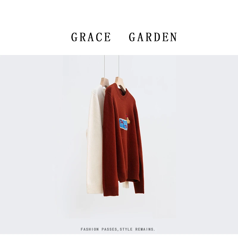 GRACE GARDEN【A116】腊肠狗毛衣！380g绣卡通狗套头针织衫ZZS4K1518