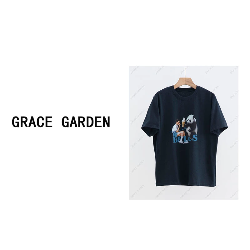 GRACE GARDEN【熊猫T！】圆领宽松卡通印花短袖T恤NT4E0817