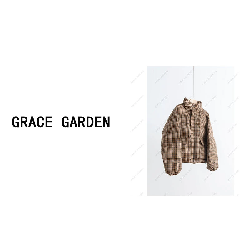 GRACE GARDEN【千鸟格羽绒！】宽松立领拉链长袖羽绒服YRF3K0364